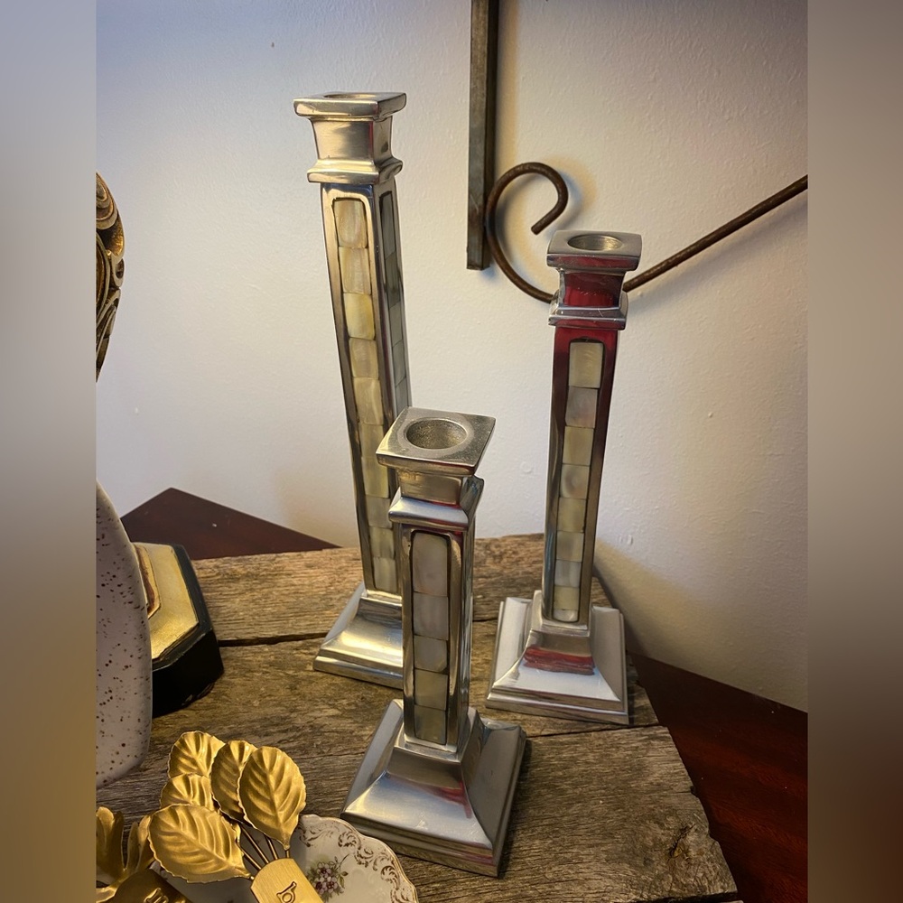 Towle Silversmith Mother of Pearl Inlay Candlesticks